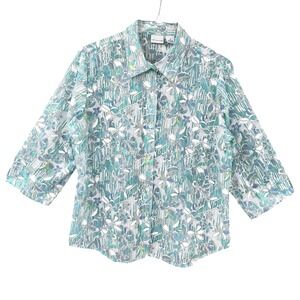 Womens XL‎ Floral  Button Down Shirt Top Coastal Grandma Grandmacore Kim Rogers